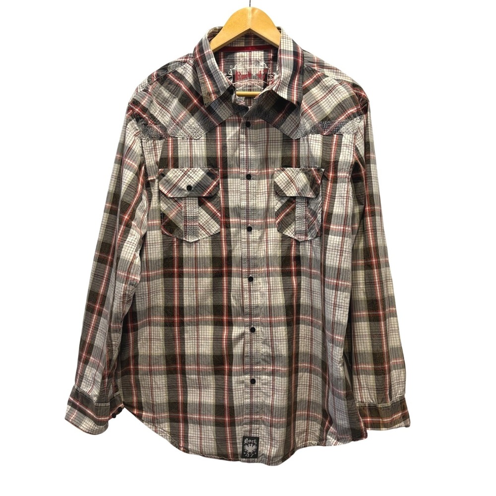 Vintage Rock 47 Mens Plaid Long Sleeve Western Shirt XL Wrangler‎ Thread Accent